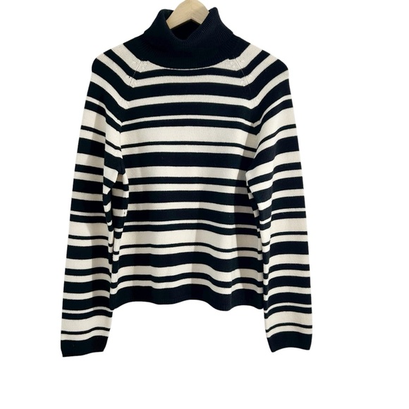 Ann Taylor XL Black & White Striped Merino Wool Turtleneck Sweater - Picture 1 of 8